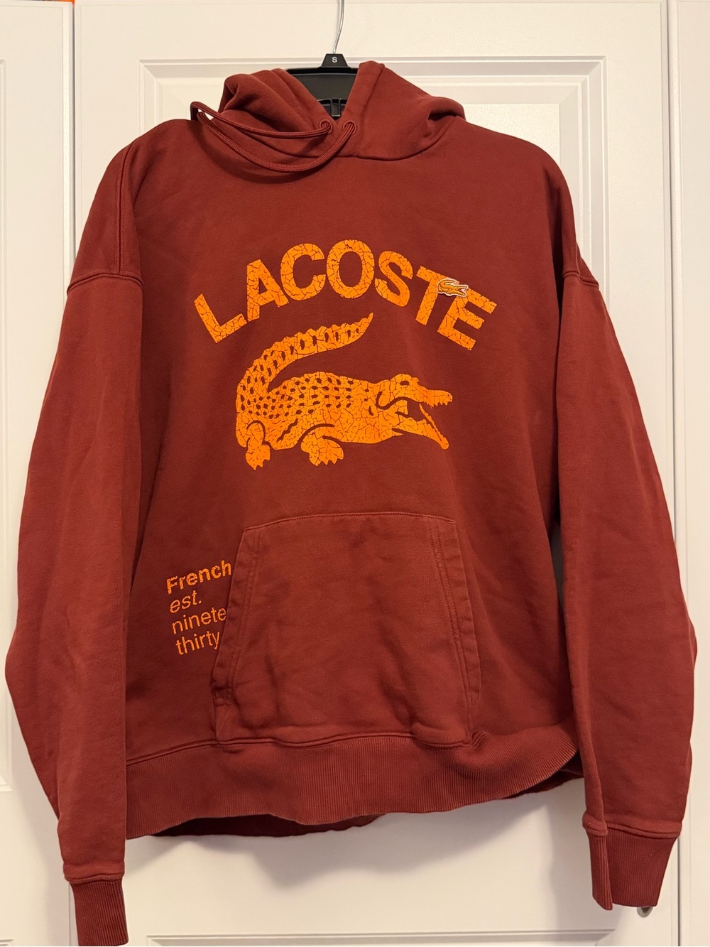 Lacoste Men's Rust Red Hoodie with Orange Logo